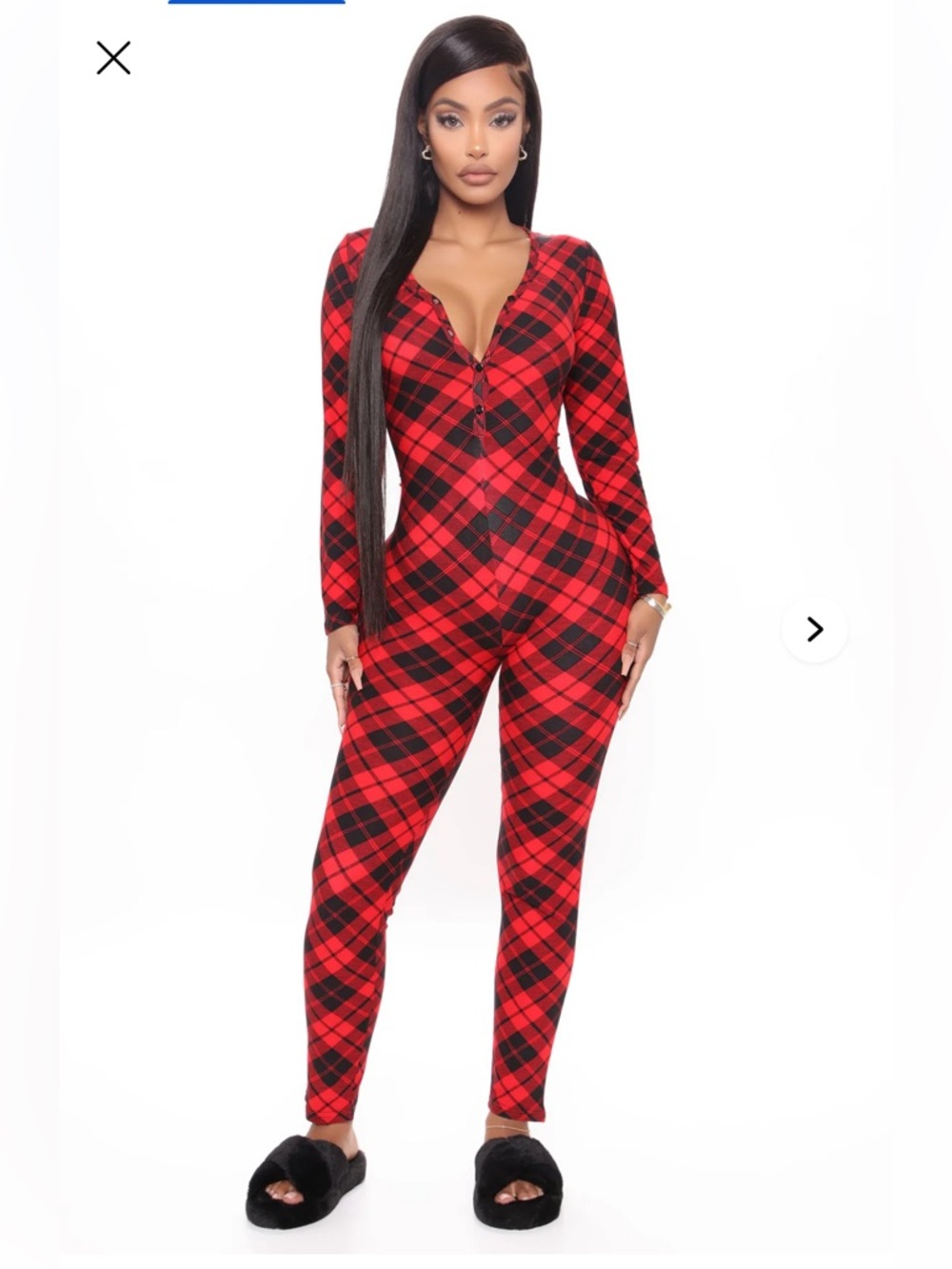 Fashion Nova Red & Black Plaid Button-Front Jumpsuit PJ’s- NWT